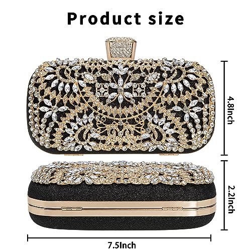 Covelin Women's Rhinestone Decorated Evening Bag, Tote Shoulder Crossbody Handbag with Chain Champagne - Image 5