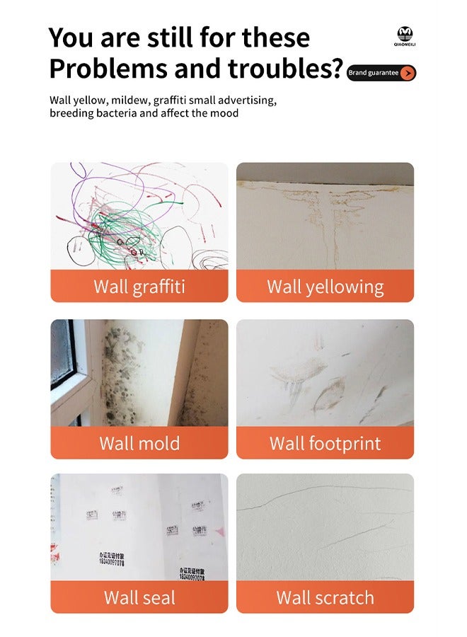 DGSENPI Wall Repair Roller Paint, White Repair Paint, Environmentally Friendly Paint, Fast Drying, No Dust Shedding, Suitable for Wall Renovation, Mildew, Yellow Stains, Graffiti Repair, Convenient Roller Brush Design - Image 2