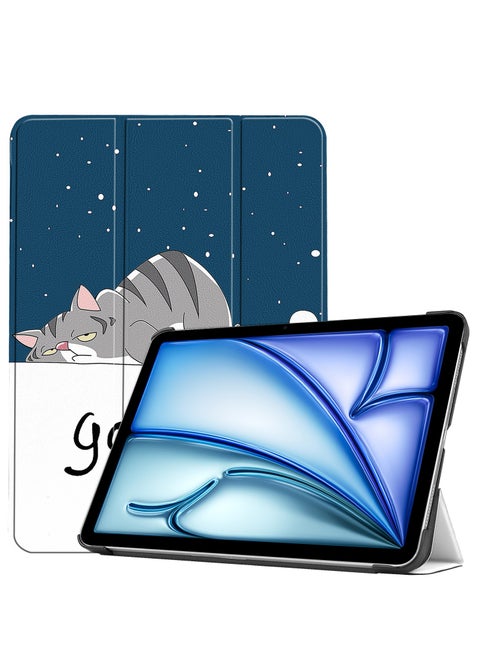 Case For IPad Air 13 Inch (2024) Released Tri Fold Slim Lightweight Hard Shell Smart Protective Cover with Multi-Angle Stand (Lazy Cat)