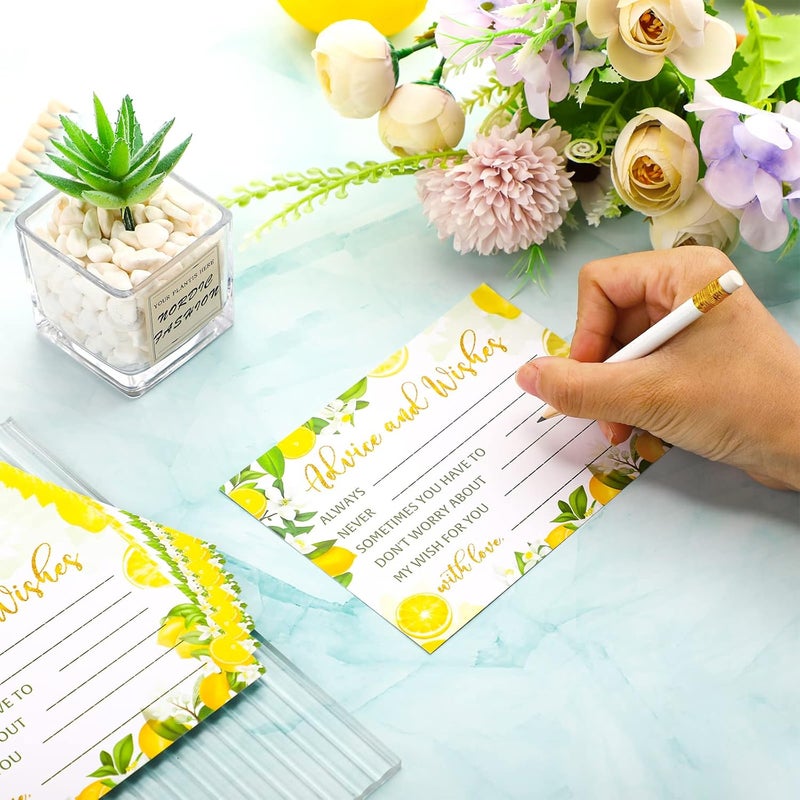 klarako 50 Pcs Advice and Wishes Cards, Uncoated Wedding Advice Cards Heavyweight Printed Guestbook Cards for the Bride and Groom, Baby Shower, Bridal Shower, Wedding Shower, Graduation Party (Lemon Theme) - Image 3