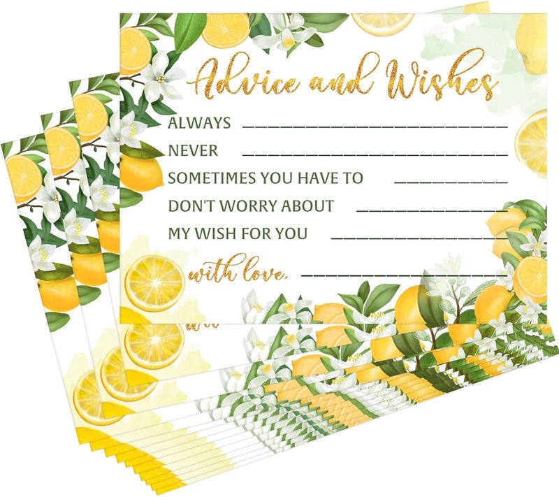 klarako 50 Pcs Advice and Wishes Cards, Uncoated Wedding Advice Cards Heavyweight Printed Guestbook Cards for the Bride and Groom, Baby Shower, Bridal Shower, Wedding Shower, Graduation Party (Lemon Theme) - Image 1
