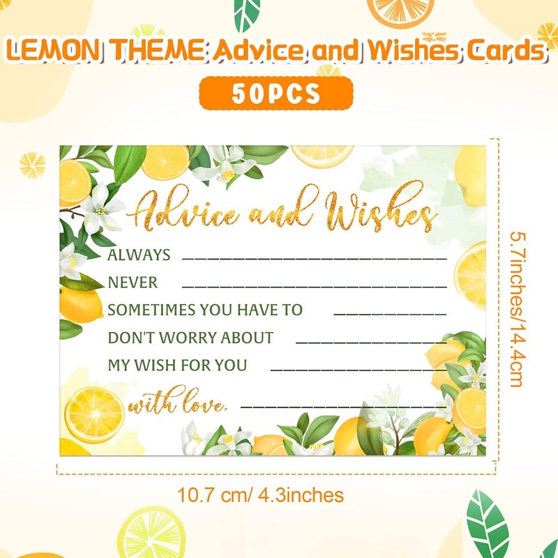 klarako 50 Pcs Advice and Wishes Cards, Uncoated Wedding Advice Cards Heavyweight Printed Guestbook Cards for the Bride and Groom, Baby Shower, Bridal Shower, Wedding Shower, Graduation Party (Lemon Theme) - Image 2