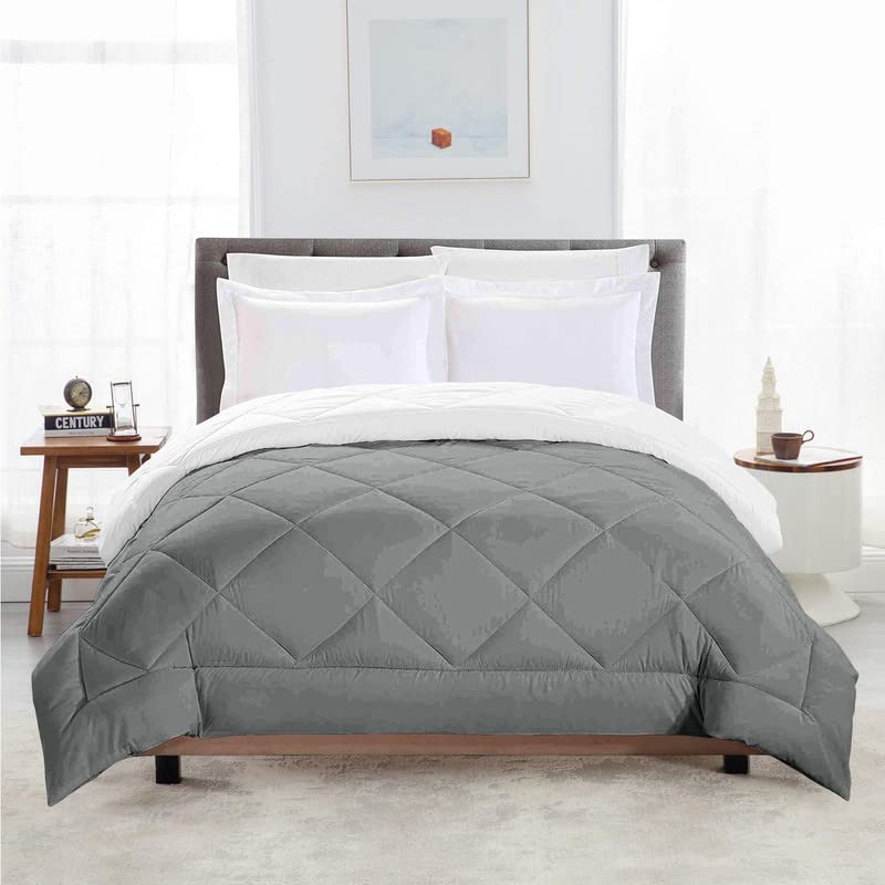 TUNDWAL'S TUNDWALS Microfiber Reversible Solid Extra Comfort Soft ComforterBlanket Double Bed 200 GSM Grey White1 Piece - Image 2
