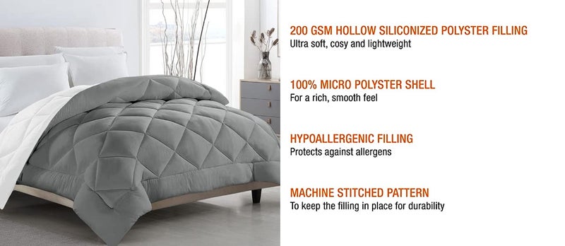 TUNDWAL'S TUNDWALS Microfiber Reversible Solid Extra Comfort Soft ComforterBlanket Double Bed 200 GSM Grey White1 Piece - Image 3
