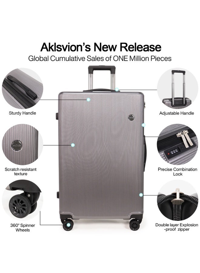أكلسفيون حقيبة تحتوي على 3 حقائب مع عجلات دوارة خفيفة الوزن ABS+ حقيبة سفر (20/24/28) رمادية - Image 3