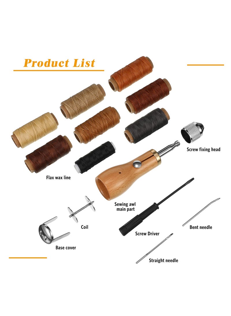 Excefore 12 Pcs Sewing Awl Kit, Portable Leather Sewing Awl Kit, Straight and Bent Needles, Canvas Leather Sewing Awl Needle with Copper Handle, with Small Screwdriver for DIY Craft - Image 2