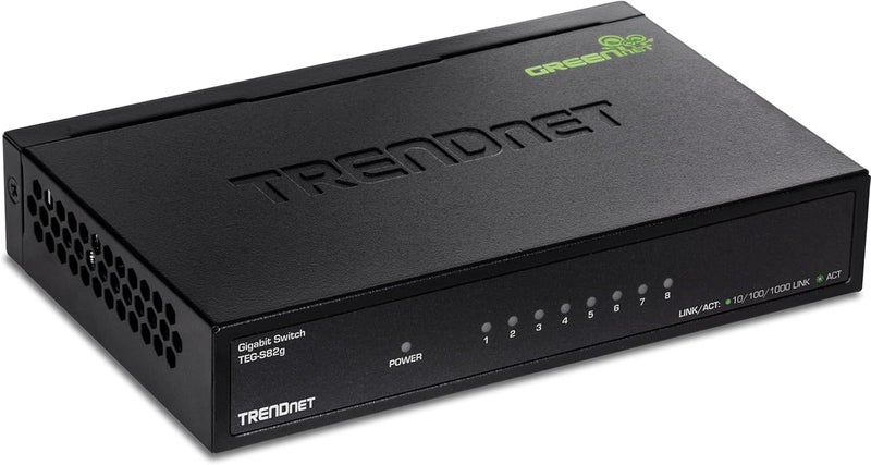 Trendnet مفتاح جيجابت 8 منافذ GREENnet، مفتاح شبكة إيثرنت، TEG-S82G، 8 × 10-100-1000 ميجابت في الثانية منافذ جيجابت إيثرنت، مقسم إيثرنت، 16 جيجابت في الثانية، معدني، حماية مدى الحياة، أسود - Image 1