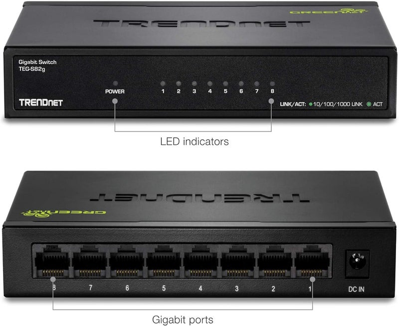 Trendnet مفتاح جيجابت 8 منافذ GREENnet، مفتاح شبكة إيثرنت، TEG-S82G، 8 × 10-100-1000 ميجابت في الثانية منافذ جيجابت إيثرنت، مقسم إيثرنت، 16 جيجابت في الثانية، معدني، حماية مدى الحياة، أسود - Image 5
