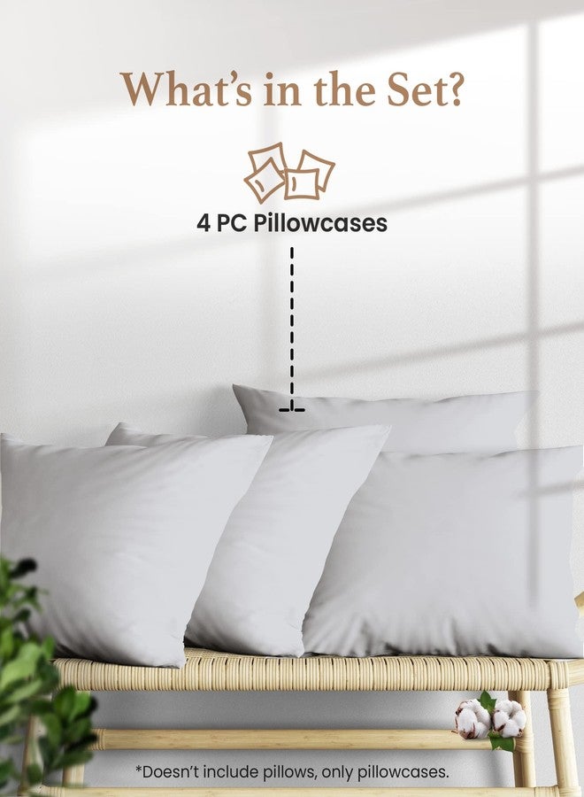 Good Sleep Bedding 1000 TC Light Gray Standard Pillowcases Set of 4 100% Egyptian Cotton Pillow Cases with Long Staple Cotton & Sateen Weave, Silky Soft Hotel - Like Bed Pillow Covers for Comfy Sleeping, Snug Fit - Image 2