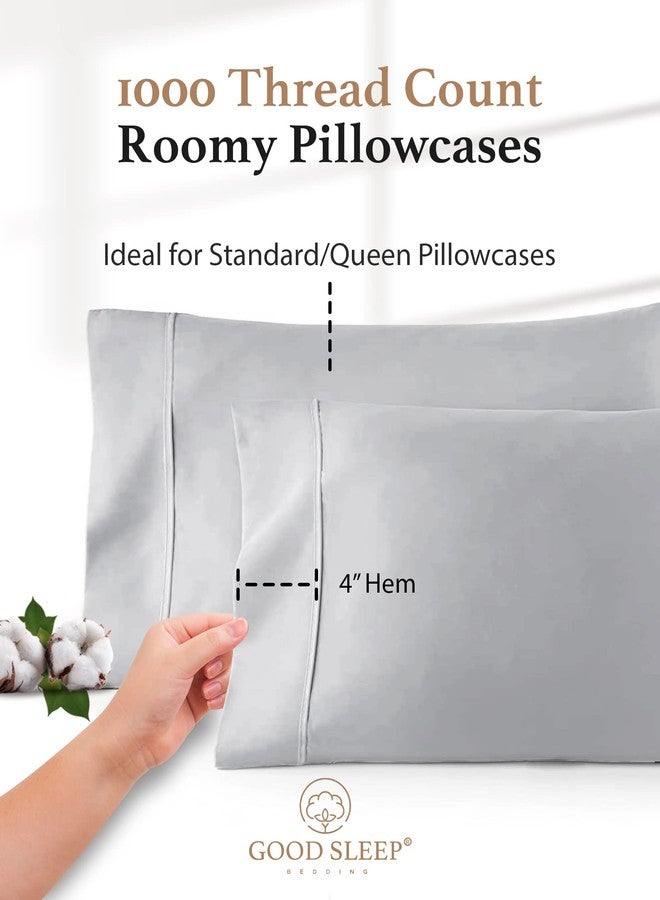 Good Sleep Bedding 1000 TC Light Gray Standard Pillowcases Set of 4 100% Egyptian Cotton Pillow Cases with Long Staple Cotton & Sateen Weave, Silky Soft Hotel - Like Bed Pillow Covers for Comfy Sleeping, Snug Fit - Image 3