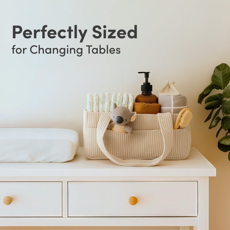 PUTSKA Baby Diaper Caddy Organizer for Changing Table â€“ Stylish Nursery Storage Basket, Newborn Essentials, Baby Shower Gifts and Registry Must-Haves for Boy or Girl, Car Diaper Caddy, Corduroy Cream - Image 4