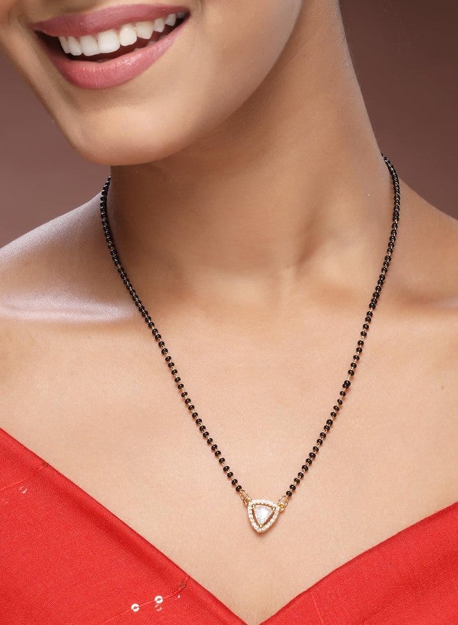 Adiva 18K Gold-Plated Triangle-Shaped Mangalsutra with Sparkling Cubic Zirconia & Beaded Chain, Traditional Stylish Mangalsutra for Women Party, Wedding, Bridal, Occasion, Festive - Image 3