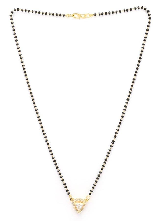 Adiva 18K Gold-Plated Triangle-Shaped Mangalsutra with Sparkling Cubic Zirconia & Beaded Chain, Traditional Stylish Mangalsutra for Women Party, Wedding, Bridal, Occasion, Festive - Image 1