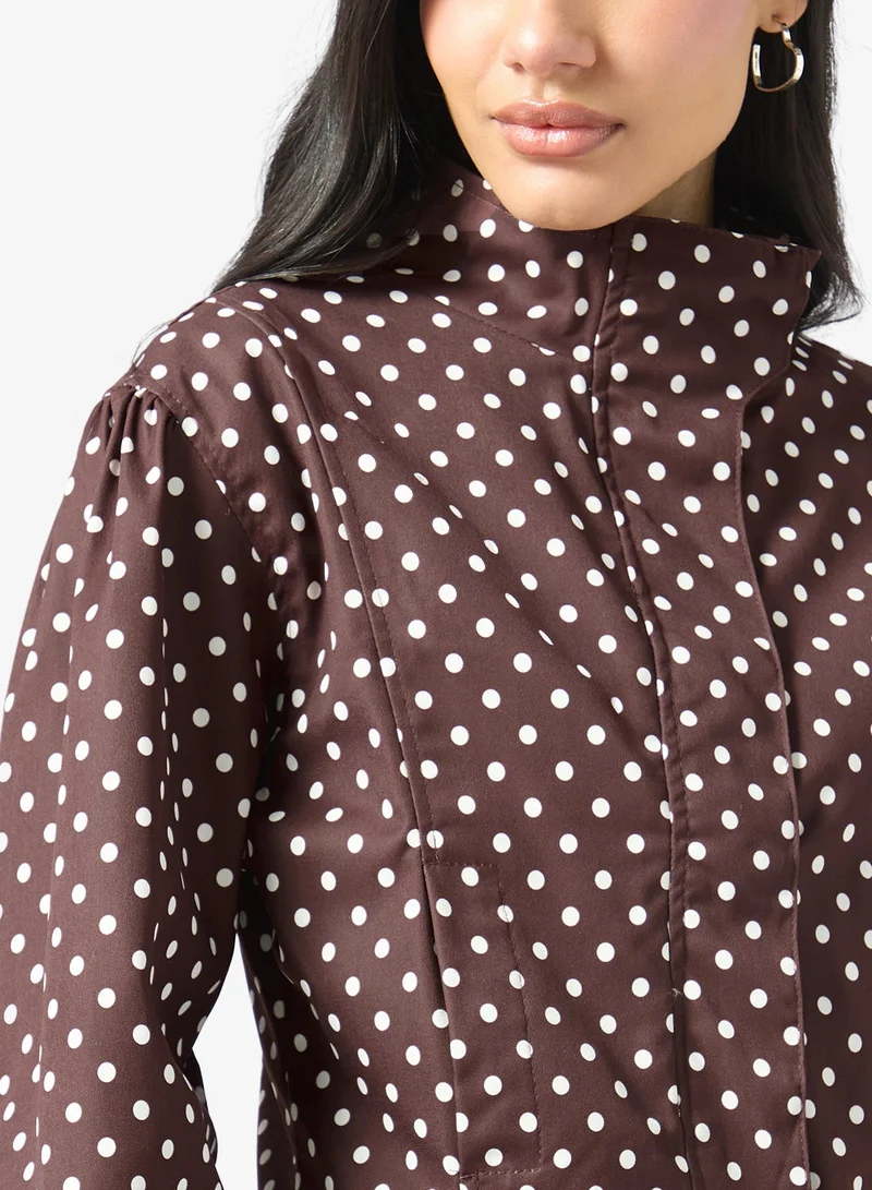 Ginger  Funnerl Neck Polka Dot Jacket for Women | Best Price UAE