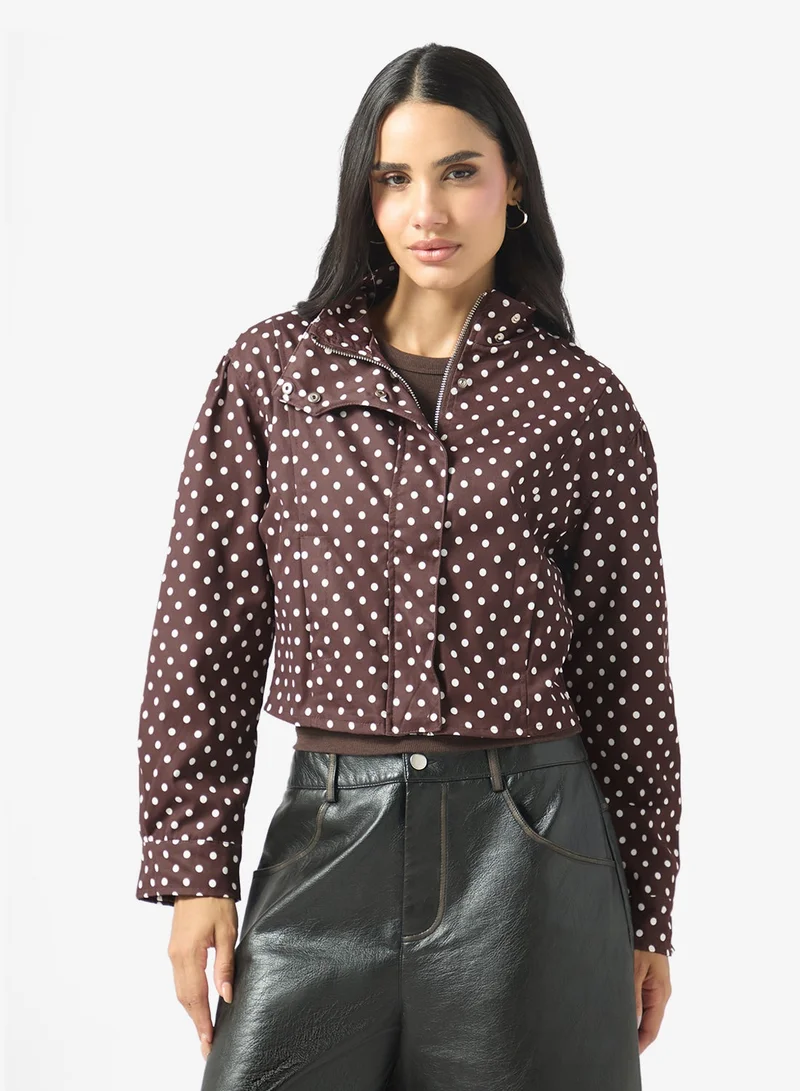 Ginger Funnerl Neck Polka Dot Jacket