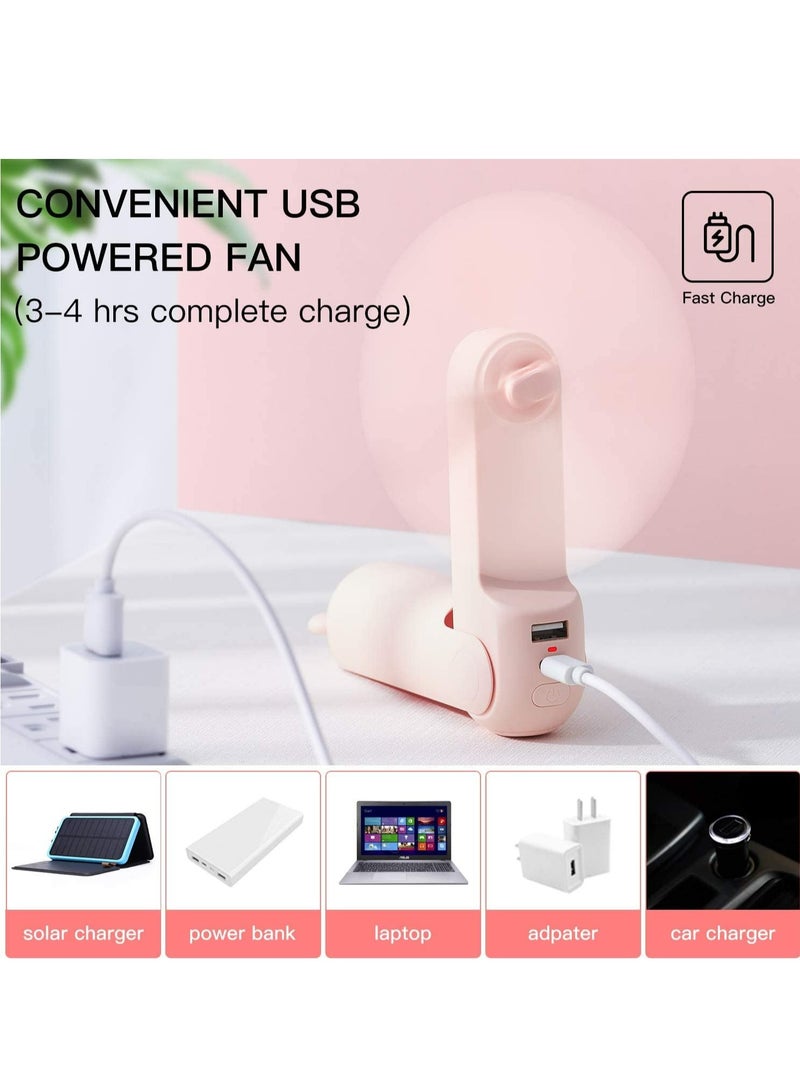 Portable Handheld Fan, Mini Pocket Hand Fan, Small Battery Operated 14-21 hours, USB Rechargeable Foldable Fan, Quiet Personal Fan with Power Bank, Flashlight for Indoor, Outdoor - Pink - Image 3