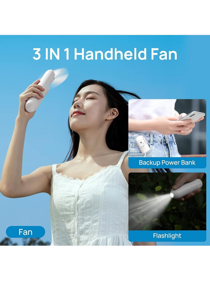 Portable Handheld Fan, Mini Pocket Hand Fan, Small Battery Operated 14-21 hours, USB Rechargeable Foldable Fan, Quiet Personal Fan with Power Bank, Flashlight for Indoor, Outdoor - Pink - Image 2