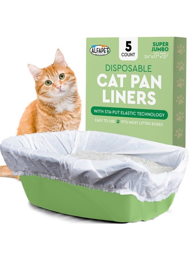 Alfapet Kitty Cat Pan Litter Box Liners-5-Pack-For Extra-Giant, jumbo, super-jumbo Size litter Pans- With Sta-Put Technology for Firm, Easy Fit- Quick + Clever Waste Cleaners… (5 count) - Image 1