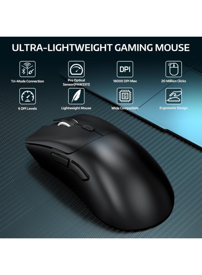 Attack Shark R1 Tri-Mode Wireless Gaming Mouse, 55g Lightweight Ergonomic Mouse, 18K DPI Optical Sensor, Bluetooth 5.2, 2.4G Wireless & USB Wired, 20 Million Click Lifespan, Esports Gaming Mouse for PC Gaming - Image 2