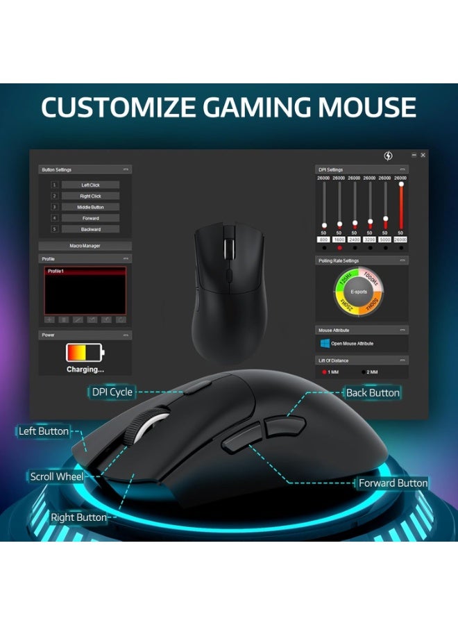 Attack Shark R1 Tri-Mode Wireless Gaming Mouse, 55g Lightweight Ergonomic Mouse, 18K DPI Optical Sensor, Bluetooth 5.2, 2.4G Wireless & USB Wired, 20 Million Click Lifespan, Esports Gaming Mouse for PC Gaming - Image 5
