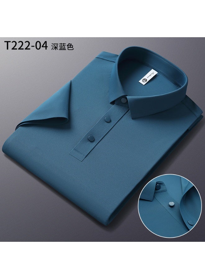 Silk Short Sleeve Polo Shirt Men's Summer Thin Pure Color Middle-aged Collar True Silk T-shirt  - Image 1