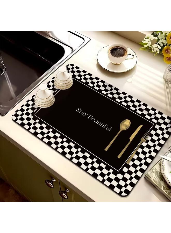 Bluejw French Line Series Kitchen Drain Mat Water Absorbent Quick-drying Tableware Mat Bar Counter Heat Insulation Mat Coffee Machine Drain Mat  - Image 1