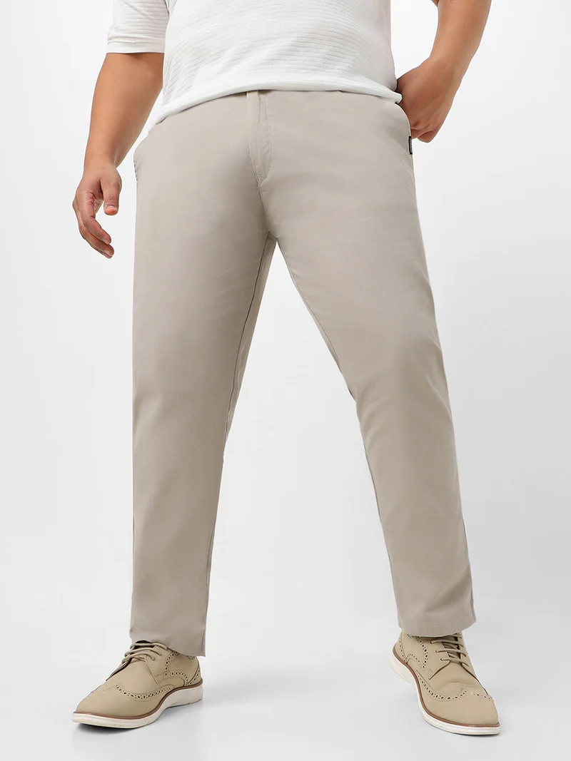 Urbano Plus Men's Grey Cotton Regular Fit Casual Chinos Trousers