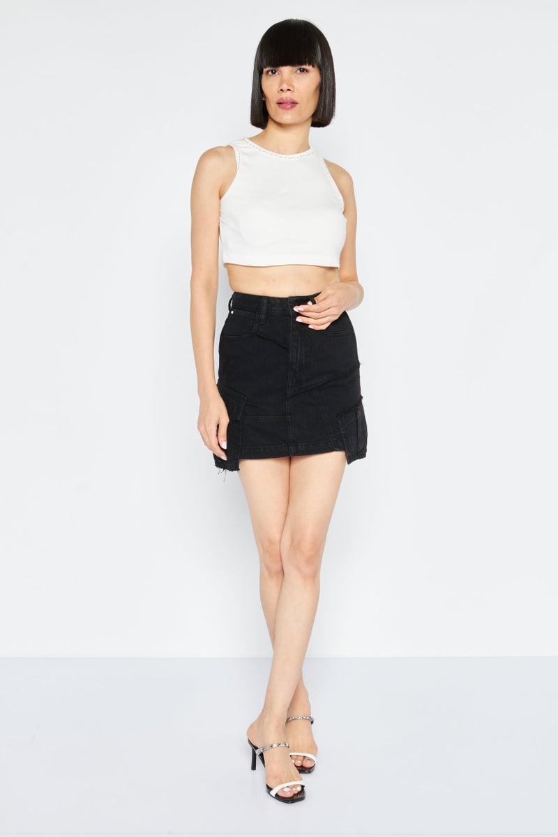 ONLY Women Textured Casual Denim Skirts, Black - Image 2