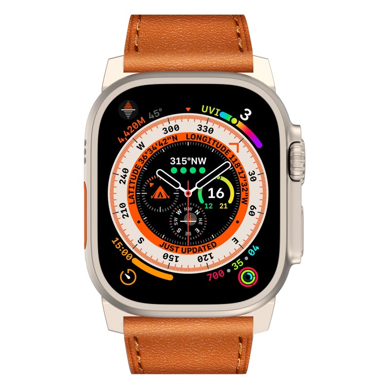 إيروريكس سوار ساعة Apple Watch Series 6 مقاس 44 مم من الجلد الطبيعي عالي الجودة (موصل من التيتانيوم باللون البني) - Image 4