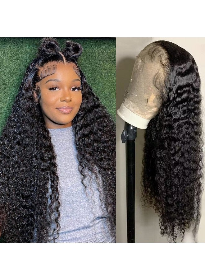 Ali Bling 26 Inch Deep Wave Lace Frontal Wig Human Hair Pre Plucked Glueless Wigs Human Hair 13X4 Hd Lace Frontal Wigs Deep Wave Human Hair Wigs For Black Women 150% Density Closure Wig Natural Black - Image 1