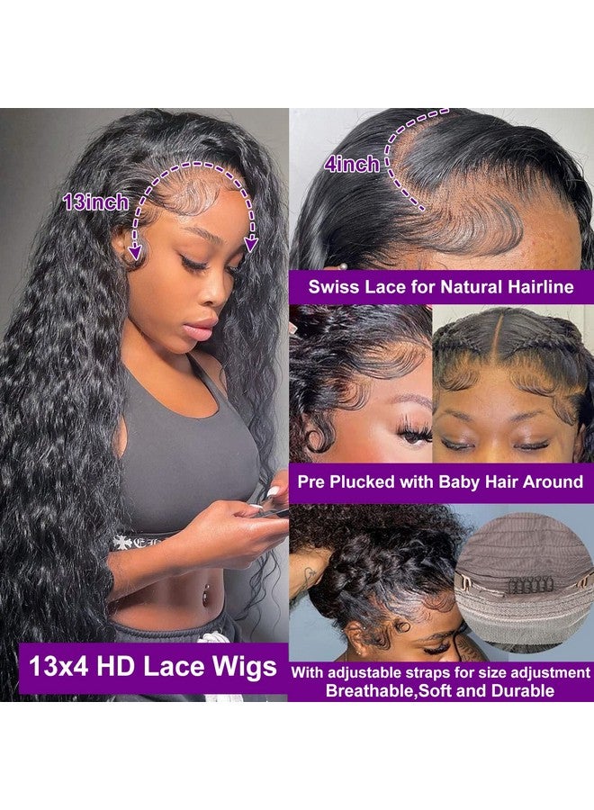Ali Bling 26 Inch Deep Wave Lace Frontal Wig Human Hair Pre Plucked Glueless Wigs Human Hair 13X4 Hd Lace Frontal Wigs Deep Wave Human Hair Wigs For Black Women 150% Density Closure Wig Natural Black - Image 2