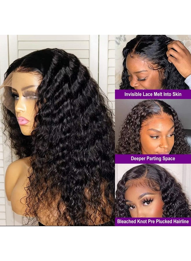 Ali Bling 26 Inch Deep Wave Lace Frontal Wig Human Hair Pre Plucked Glueless Wigs Human Hair 13X4 Hd Lace Frontal Wigs Deep Wave Human Hair Wigs For Black Women 150% Density Closure Wig Natural Black - Image 3