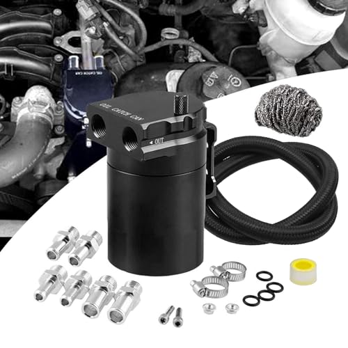RULLINE Universal 350ml Oil Catch Can Tank 0046 Aluminum Polish Baffled Reservoir Black Upgraded Braided Hose - Image 1