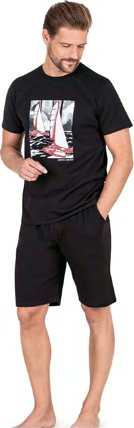 pierre cardin 6039 Men's Short Sleeve Pajama Set with Shorts-Black
