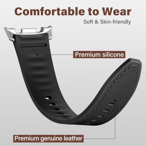Dirrelo Premium Dual-Layer Leather Silicone Watch Bands for Galaxy Watch 8 Classic Band/Samsung Watch 8 Bands 40mm 44mm, Sweat-Resistant Replacement Wristband for Samsung Watch 8 from Business to Gym Strap - Image 3