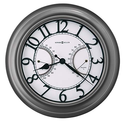 Howard Miller Howard Miller Tawney Outdoor Wall Clock  Dual Purpose Analog Timepiece Temperature  Humidity Display Charcoal Finish Weather Resistant Quartz Movement Perfect Patio Kitchen  Bathroom Dcor 