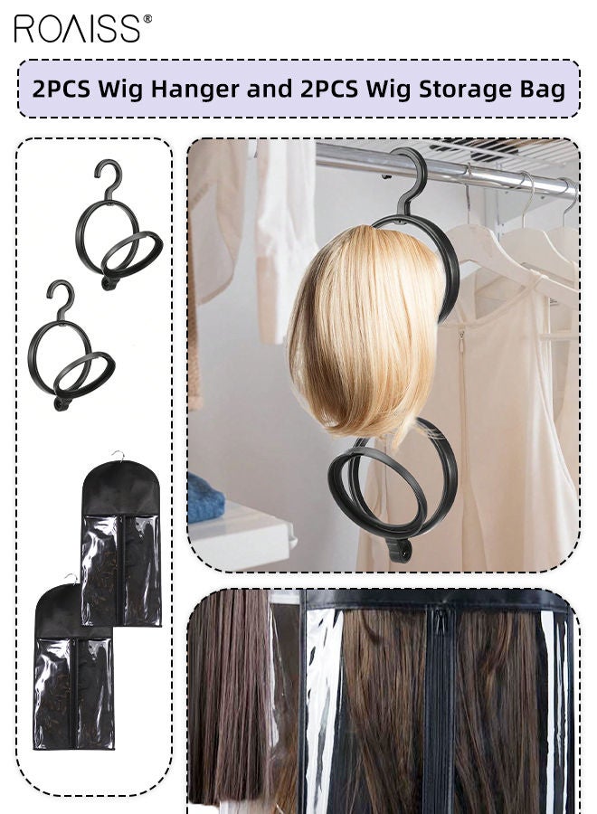 رويس مجموعة تخزين الشعر المستعار المكونة من 4 قطع، حامل تخزين الشعر المستعار القابل للتكديس وحقيبة تخزين الشعر المستعار الواقية القابلة لإعادة الاستخدام والمحمولة والمتينة ذات السحاب الشفاف، توفر المساحة، باللون الأسود - Image 1