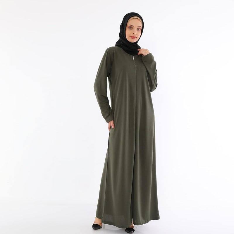 Elanesa  Women's Zipper Abaya Full Length Muslim Dress with Long Sleeves for Daily and Prayer Wear - Image 1