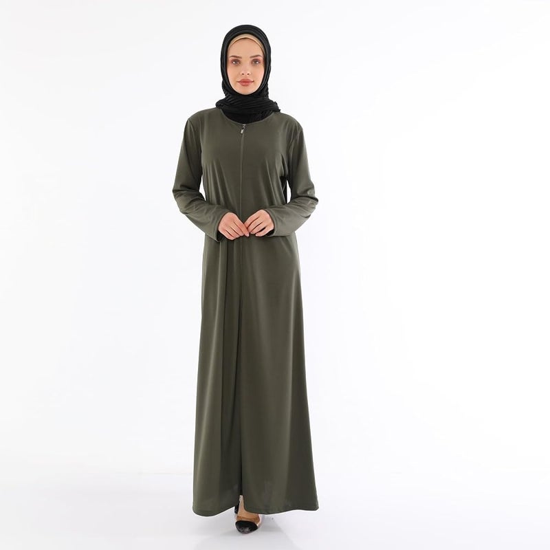 Elanesa  Women's Zipper Abaya Full Length Muslim Dress with Long Sleeves for Daily and Prayer Wear - Image 2