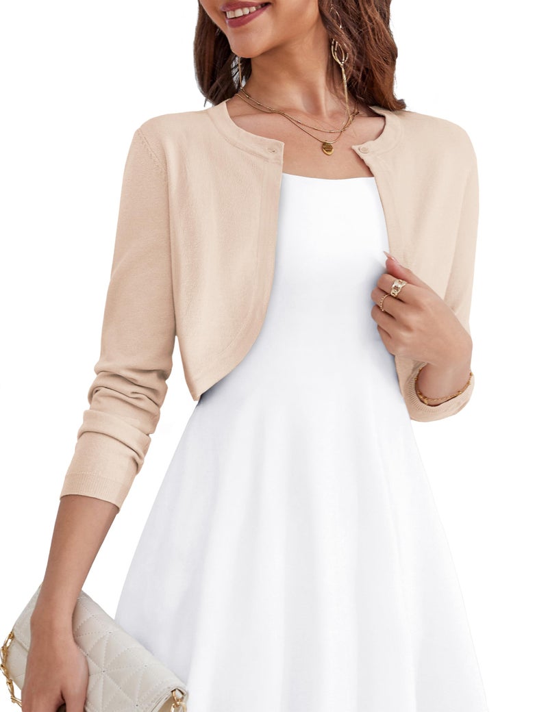 OmicGot Women's Bolero Shrug Cropped Cardigan Long Sleeve Open Front Short Cardigans Camel M - Image 1
