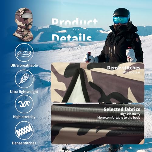 YESLIFE Brown Balaclava Ski Mask for Men and Women, Summer Face Mask for Motorcycle Helmets, Dirt Bike Accessories Neck Gaiter, Bandanas - Image 3