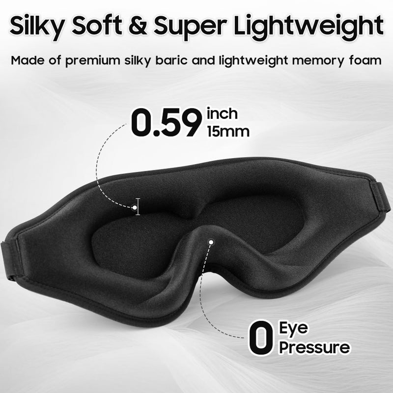 MOEASEii Sleep Mask - Total Blackout 3D Sleeping Mask, Super Lightweight & Silky Soft Eye Mask for Sleeping, Fully Adjustable Fit for Home, Office, Traveling, Meditation, Yoga, Black - Image 4