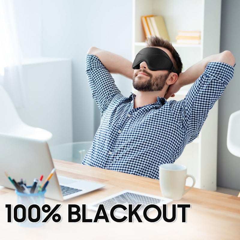 MOEASEii Sleep Mask - Total Blackout 3D Sleeping Mask, Super Lightweight & Silky Soft Eye Mask for Sleeping, Fully Adjustable Fit for Home, Office, Traveling, Meditation, Yoga, Black - Image 2