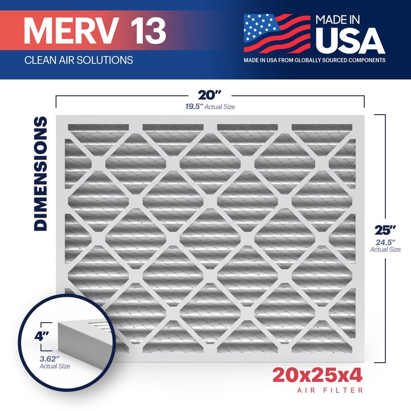 BNX TruFilter 20x25x4 (19.5â€™â€™ x 24.5â€™â€™ x 3.63â€˜â€™ Slim Fit) MERV 13 Air Filter (2-Pack) - MADE IN USA - Air Conditioner HVAC AC Furnace Filters Health, Allergies, Mold, Bacteria, Smoke, MPR 1900 FPR 10 - Image 2