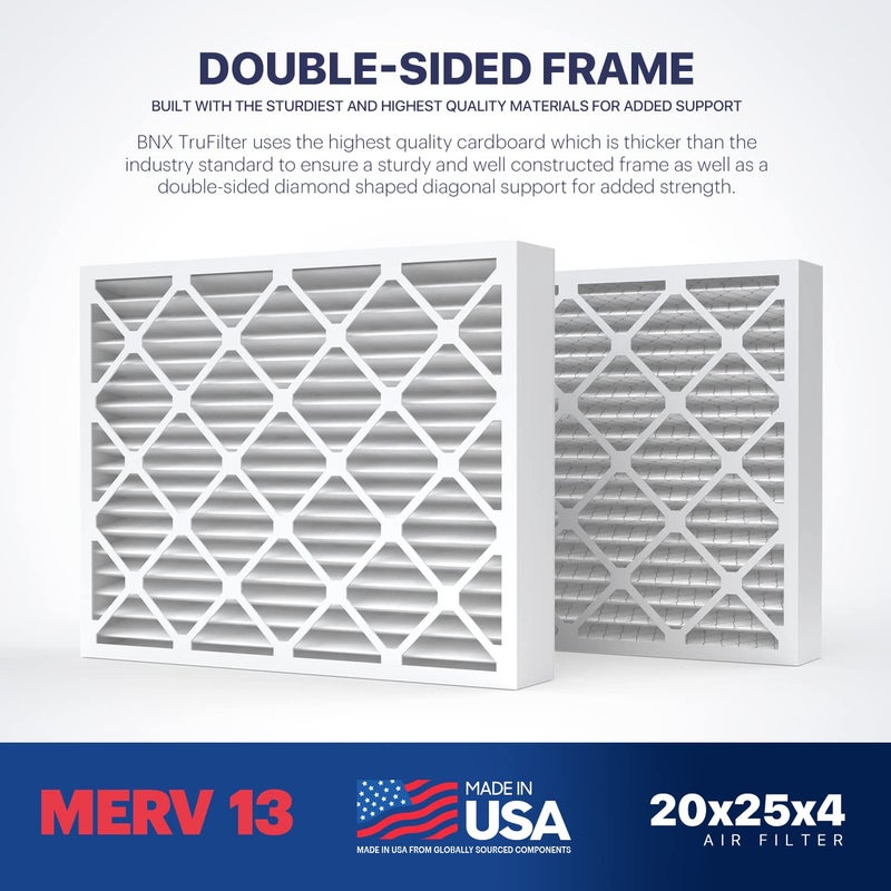 BNX TruFilter 20x25x4 (19.5â€™â€™ x 24.5â€™â€™ x 3.63â€˜â€™ Slim Fit) MERV 13 Air Filter (2-Pack) - MADE IN USA - Air Conditioner HVAC AC Furnace Filters Health, Allergies, Mold, Bacteria, Smoke, MPR 1900 FPR 10 - Image 5