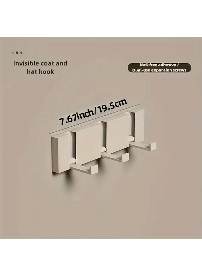 حامل معاطف ومفاتيح ومناشف بثلاثة خطاطيف، مثبت على الحائط بدون حفر، بلون أبيض حليبي، مقاوم للصدأ ومصنوع من الألومنيوم - Image 1