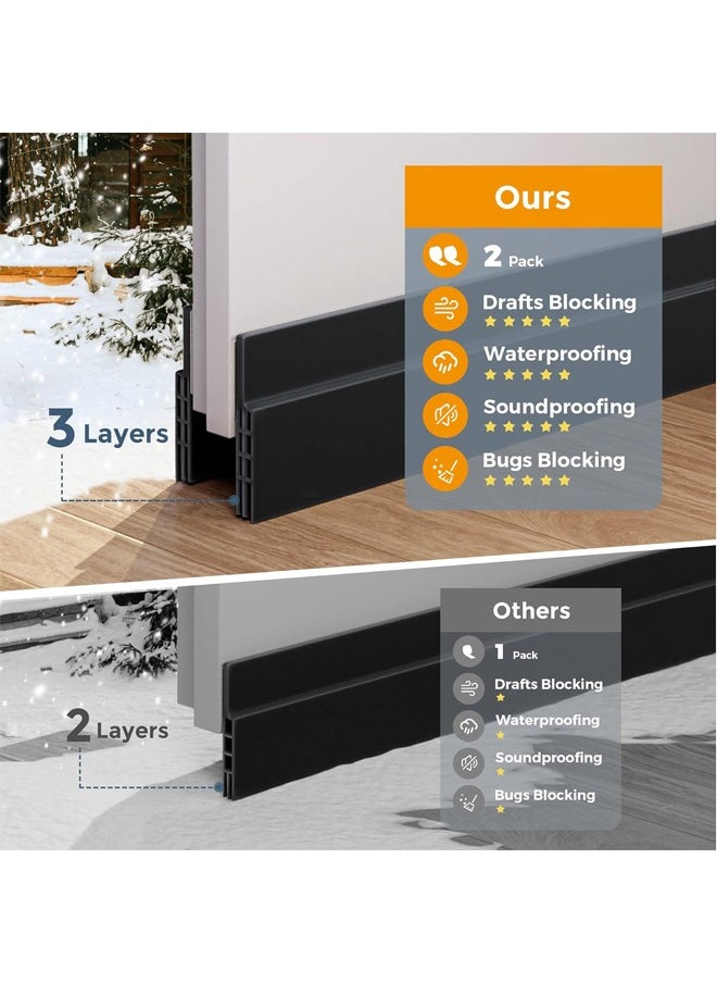YelaJoy - 2 Pack Under Door Draft Stopper,  Adjustable Door Sweep  Anti-Collision, Strong Adhesive, Weather Stripping Tape Soundproof Draught Stoppers, Garage Window Blocker Noise Cold Air Insulation(5cm *100cm, Black) - Image 1