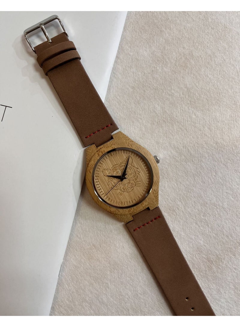 STONE Men's Genuine Leather Belt Wooden Watch - Image 1