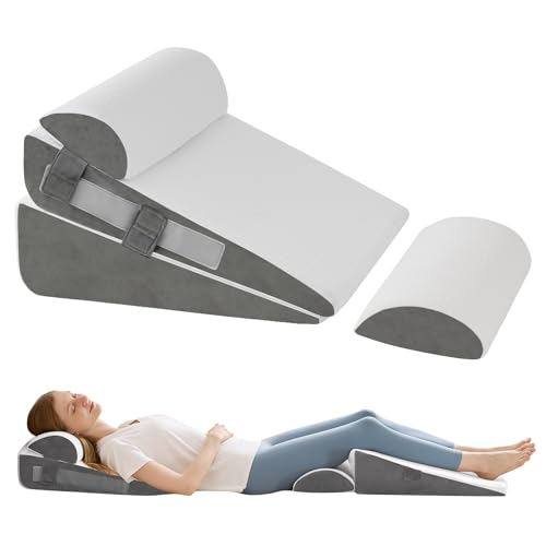WGAKCED 4Pcs Wedge Pillow Set for After Surgery,Acid Reflux Relief, Adjustable Bed Wedge Pillows for Sleeping,Anti Snore, Memory Foam Triangle Pillow for Back&Neck&Shoulder Pain Relief, White&Grey - Image 1