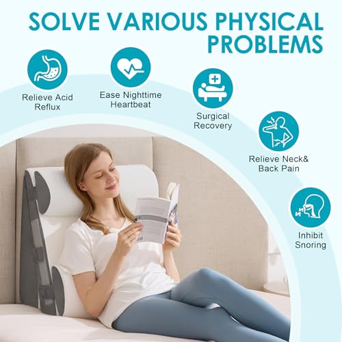 WGAKCED 4Pcs Wedge Pillow Set for After Surgery,Acid Reflux Relief, Adjustable Bed Wedge Pillows for Sleeping,Anti Snore, Memory Foam Triangle Pillow for Back&Neck&Shoulder Pain Relief, White&Grey - Image 5